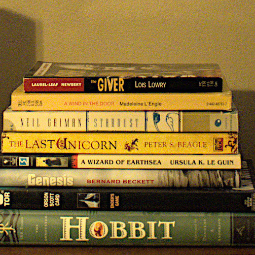 Stack of fantasy and sci-fi books