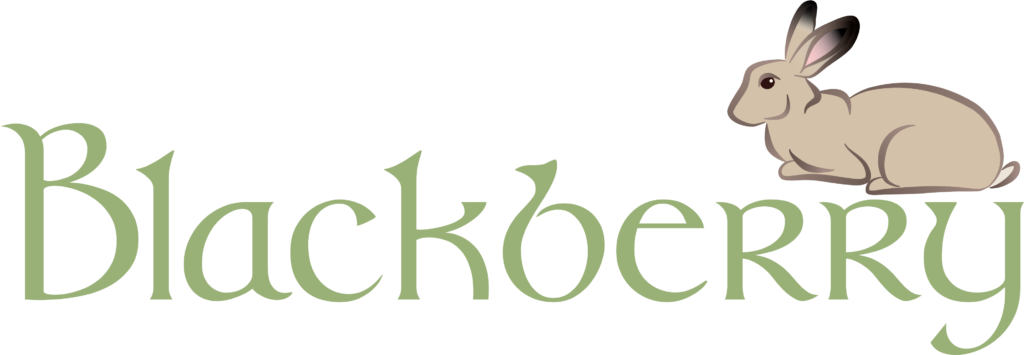 The Blackberry logo: the word Blackberry in a pretty calligraphy font surmounted by a buff drawn rabbit couchant with dark ear-tips as the character in Watership Down is described.