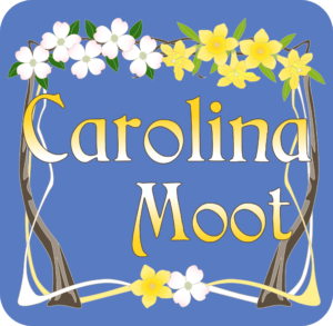 Two trees, the left tree with white flowers and the right tree with gold flowers are Intertwining above the words "Carolina Moot".