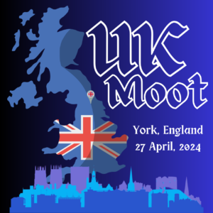 The British Isles on a blue/black background. The Union Jack flag is inside Great Britain, and the York city skyline is on the bottom.