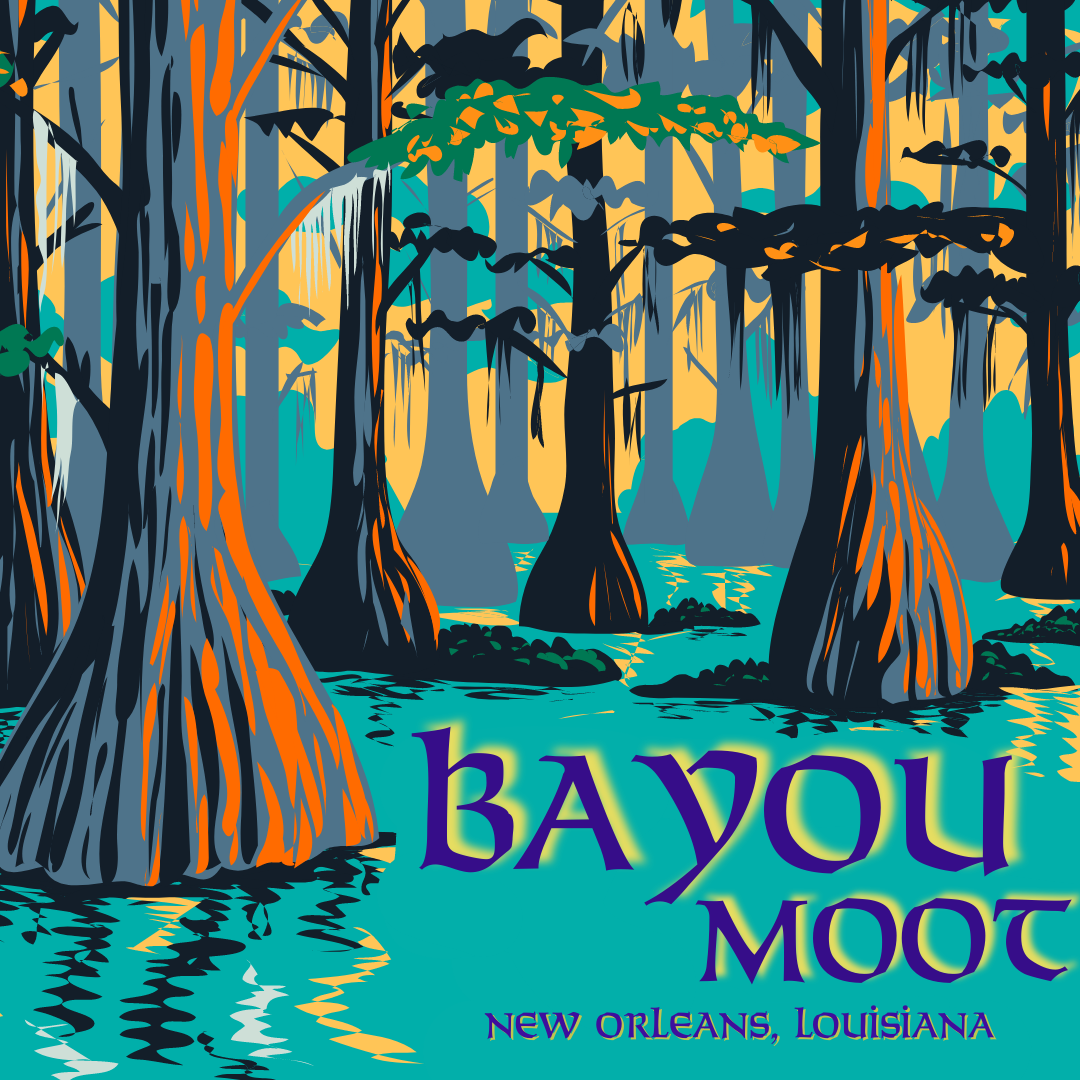 A colorful image of trees growing out of a pool of water in a bayou.