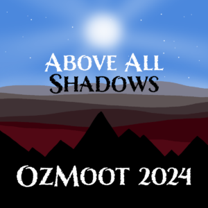 A bright sun in a bright blue sky. Under the sky, a dark haze surrounds ominous mountains.
