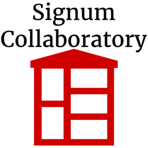 the words "Signum Collaboratory" and a logo stylized multi-storey building hopefully full of books!